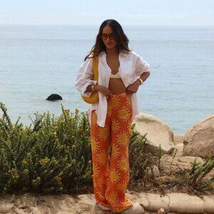 NEW WITH TAGS Mango print linen wide leg pants 70s style bottoms w SIMONMILLER